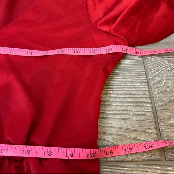 J. Crew Red Satin Peplum Crepe Top button front - Picture 8 of 10